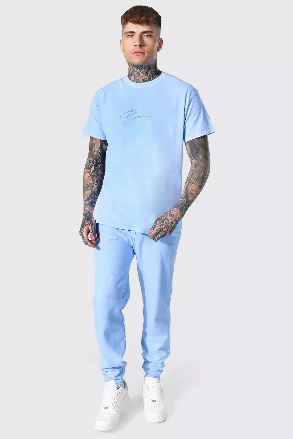 Overdyed Man Signature T shirt Jogger Set boohooMAN IE